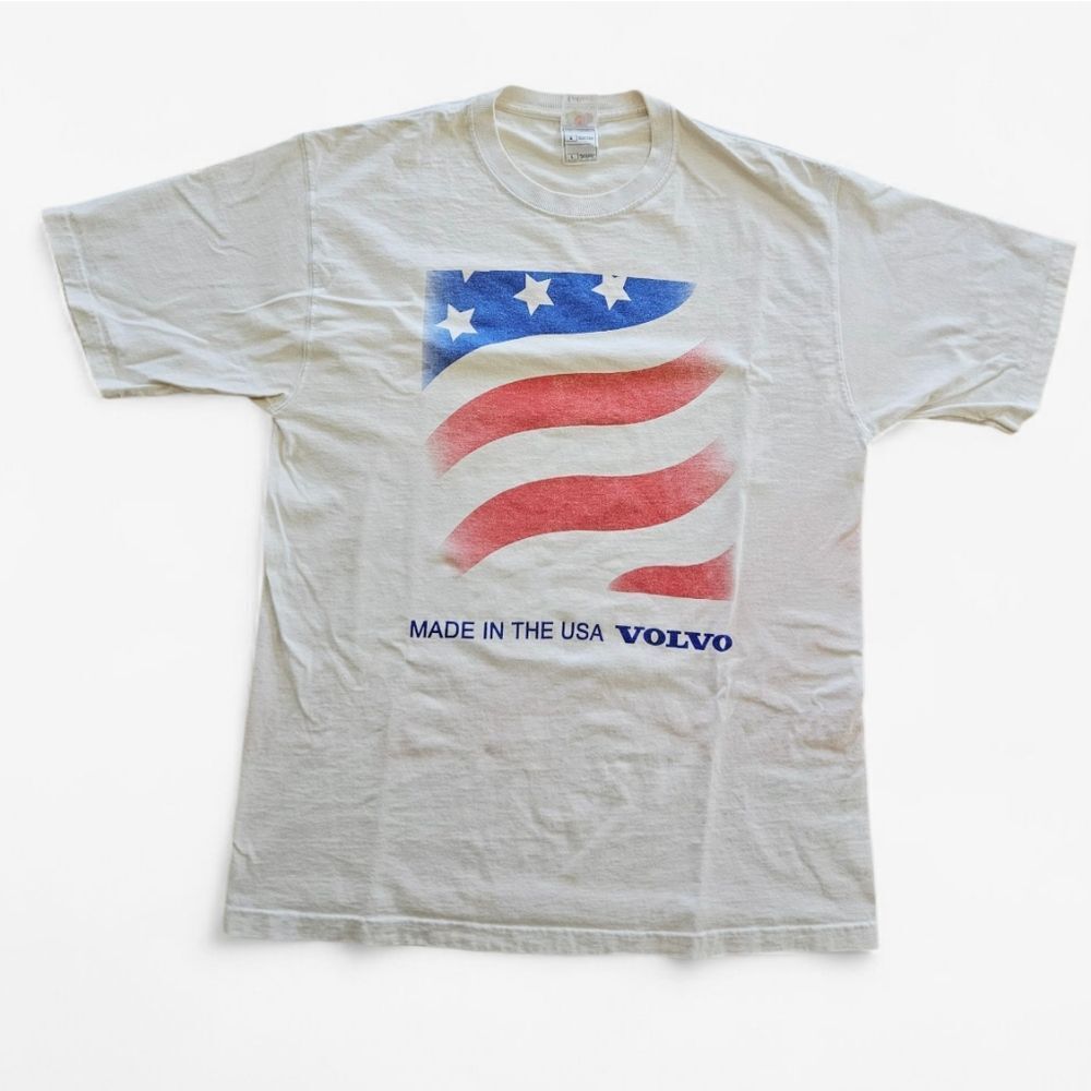 Vintage Volvo Made In The USA Flag Well Worn Short Sleeve Graphic Tee T-Shirt L